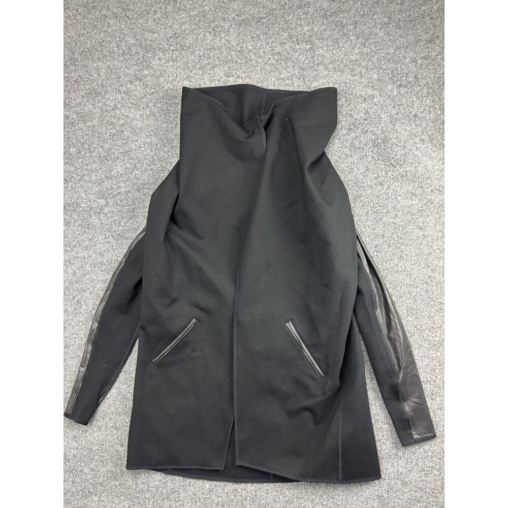 Spanx Draped Front Jacket Womens Extra Small Black Faux Leather Sleeves Longline